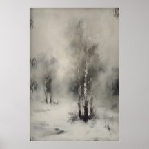 Berkenbomen in de sneeuw, gotisch boslandschap aan