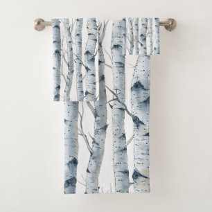 Berkenbomen patroon grijs wit bad handdoek