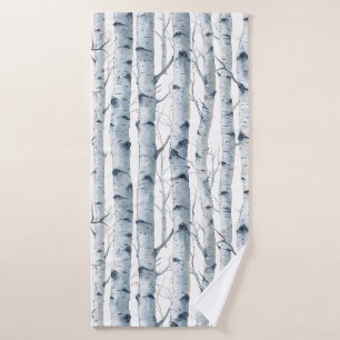 Berkenbomen patroon grijs wit badhanddoek
