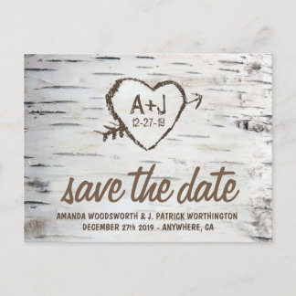Berkenboom Bark Rustieke bruiloft Save the Date Ka Aankondigingskaart