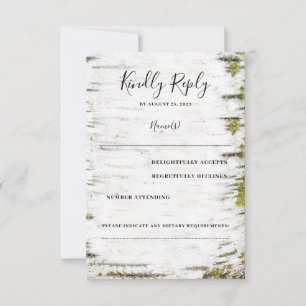 Berkenboom Bark Rustieke herfst bruiloft RSVP Kaartje