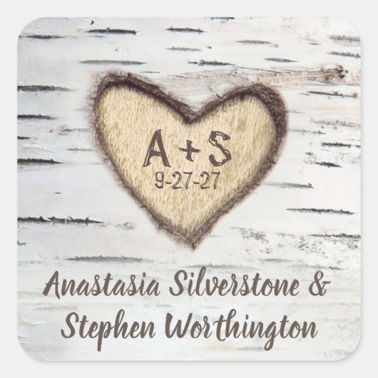 Berkenboom Bark rustieke land bruiloft gunsten Vierkante Sticker (Voorkant)