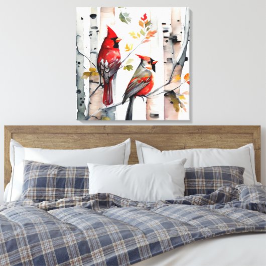 Berkenboom en kardinalen Canvas Art (Insitu (Slaapkamer))