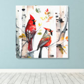 Berkenboom en kardinalen Canvas Art Afdruk (Insitu (Houten vloer))