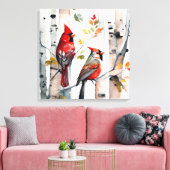 Berkenboom en kardinalen Canvas Art Afdruk (Insitu (Woonkamer))