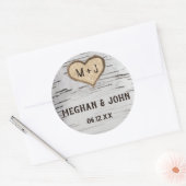 Berkenboom hart initialen rustieke bruiloft sticke ronde sticker (Envelop)