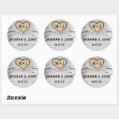 Berkenboom hart initialen rustieke bruiloft sticke ronde sticker (Vel)