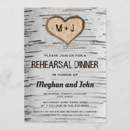 Berkenboom hart rustieke bruiloft repetitie uitnod kaart