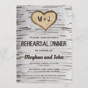 Berkenboom hart rustieke bruiloft repetitie uitnod kaart