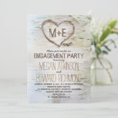 Berkenboom hart rustieke verlovingsfeest nodigt ui kaart (Staand voorkant)