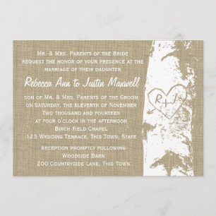 Berkenboom met gebeeldhouwd hart en Initialen Kaart