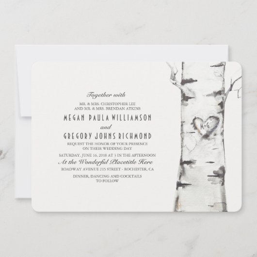 Berkenboom rustieke bruiloft kaart (Voorkant)