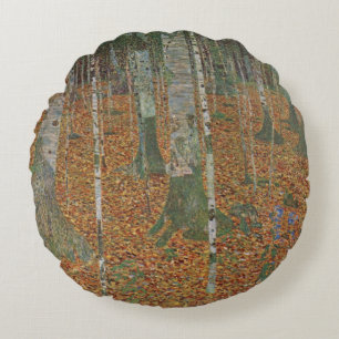 Berkenbos door Gustav Klimt, Vintage Art Nouveau Rond Kussen