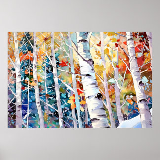 Berkenbos Waterverf schilderij Art Print
