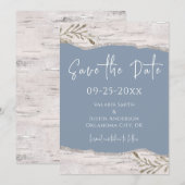 Berkenhout stof blauw Huwelijk Bewaar de datum Kaart (Voorkant / Achterkant)