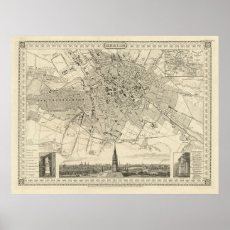 Berlijn 1850 Kaart, Historische Duitse Stad Illust Poster