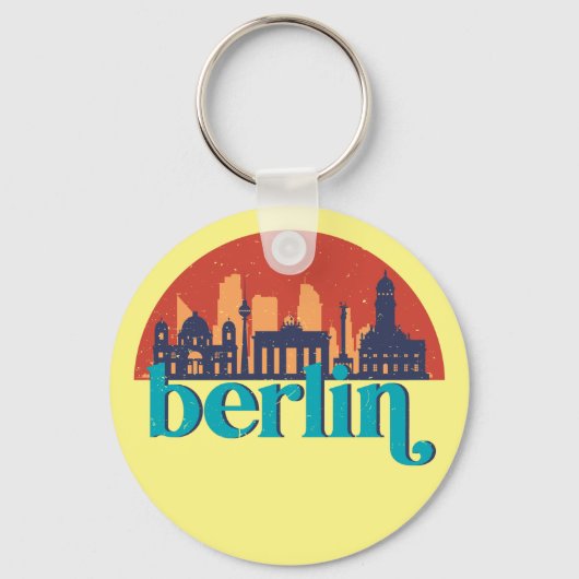 Berlijn Duitsland City Skyline Retro Cityscape Art Sleutelhanger (Voorkant)