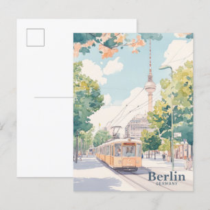 Berlijn Duitsland Gouache Schilderillustratie Reiz Briefkaart