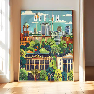Berlijn Duitsland Poster Kunstprint, Stad Retro Vi