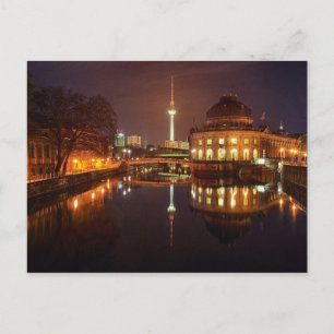 Berlijn Duitsland Skyline Nacht Fernsehturm Postka Briefkaart