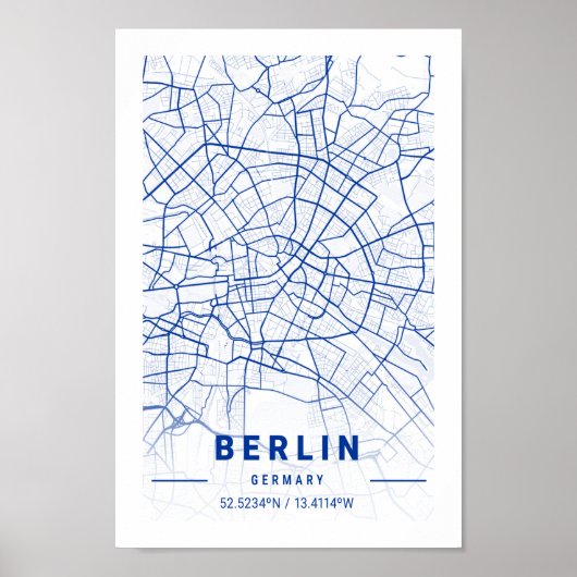 Berlijn Duitsland - Stadskaartblauw Poster (Voorkant)