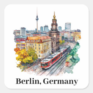 Berlijn Duitsland Vintage Travel Skyline Vierkante Sticker