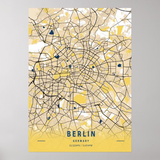 Berlijn - Germary Yellow City Map Poster (Voorkant)