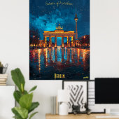 Berlijn Nights - Brandenburger Gate Reflections Poster (Thuiskantoor)