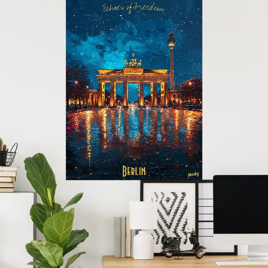 Berlijn Nights - Brandenburger Gate Reflections Poster (Thuiskantoor)