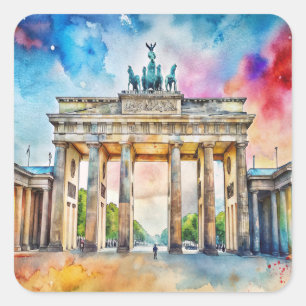Berlijnse Brandenburger Tor Waterverf Schilderij Vierkante Sticker