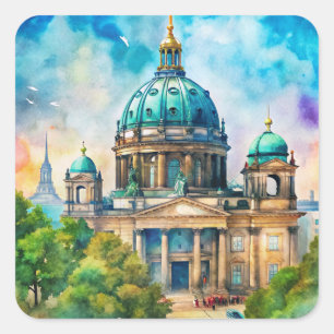Berlijnse Dome Waterverf Schilderij Vierkante Sticker