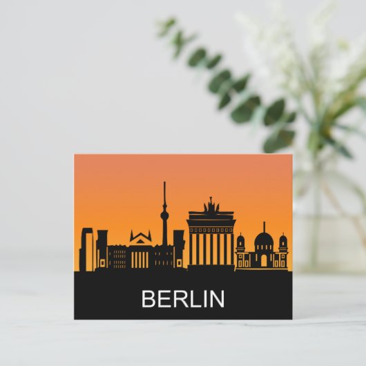 Berlijnse silhouet, zomerzonsondergang, illustrati briefkaart (Staand voorkant)
