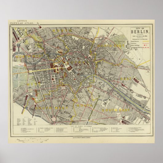 Berlin 1883 Historic Map – Letts Popular Atlas Map Poster (Voorkant)