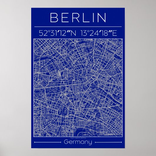 Berlin Blueprint City Map Poster Blue Minimal Urba (Voorkant)