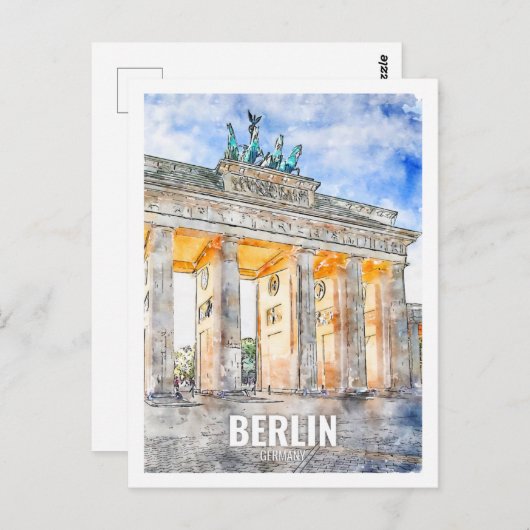 Berlin Germany Travel Place Waterverf Briefkaart (Voorkant / Achterkant)