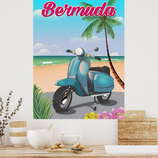 Bermuda Beach Scooter affiche de voyage (Cuisine)