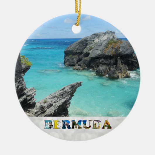 Bermuda Blue Ocean Rocky Beach Foto van Kerstmis Keramisch Ornament (Voorkant)