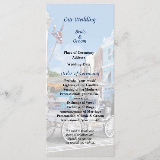 Bermuda - Carriage Ride Hamilton Wedding Programme Programma (Voorkant)