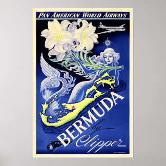 BERMUDA door Clipper PAA Airways Vintage Travel Ad Poster