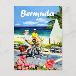 Bermuda, een paar fietsen nabij strand, vintage briefkaart