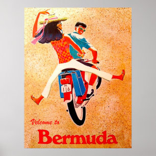 Bermuda, gelukkig stel op motorfiets rijden poster