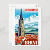 Bern, stadskathedraal, Zwitserland, vintage-reis Briefkaart (Voorkant / Achterkant)