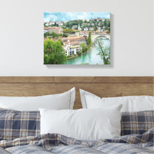 Bern Zwitserland Aare River Photo Canvas Afdruk