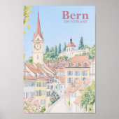 Bern Zwitserland Gouache Schilderillustratie Reize Poster (Voorkant)