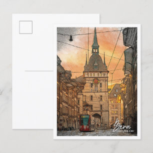 Bern Zwitserland Mooie kleur potlood stad Briefkaart