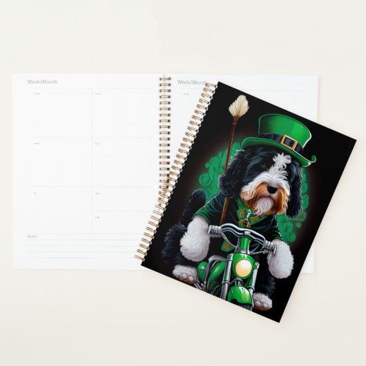 Bernedoodle Chien conduisant vélo St. Patrick's Da (Devant avec enveloppe)