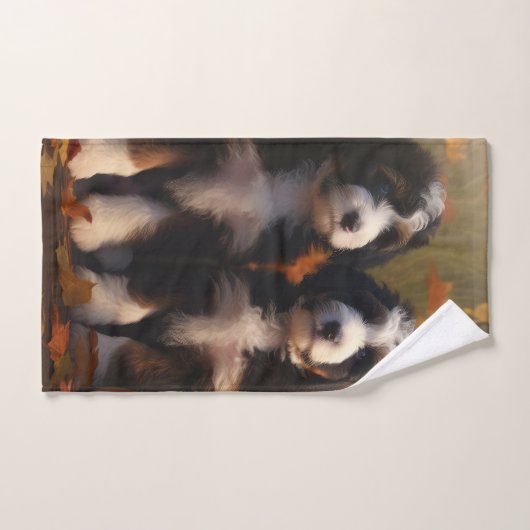 Bernedoodle Chiot Automne Citrouille de plaisir (Serviette à main)
