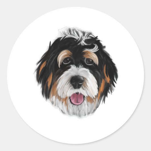 Bernedoodle Dog Face Ronde Sticker (Voorkant)