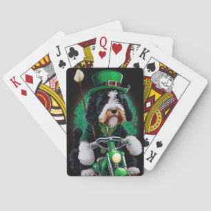 Bernedoodle Dog fiets St. Patrick's Day Pokerkaarten