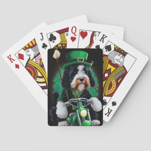 Bernedoodle Dog fiets St. Patrick's Day Pokerkaarten (Achterkant)